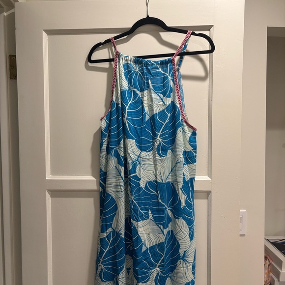 Blue Leaf Print Dress with Pink Trim - Picture 5 of 5